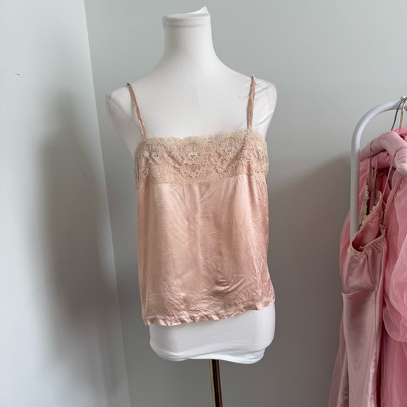 Vintage Blush Peach Satin Lace Camisole 90s Y2K Slip Top Fairycore Coquette M - Picture 3 of 5